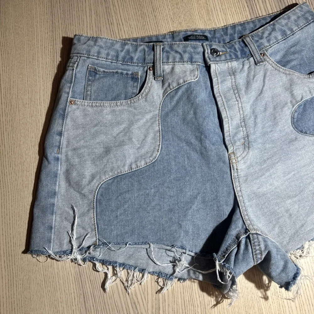 Wild Fable Blue Two-Tone Patchwork Super High-Rise Cutoff Denim Shorts Size 12